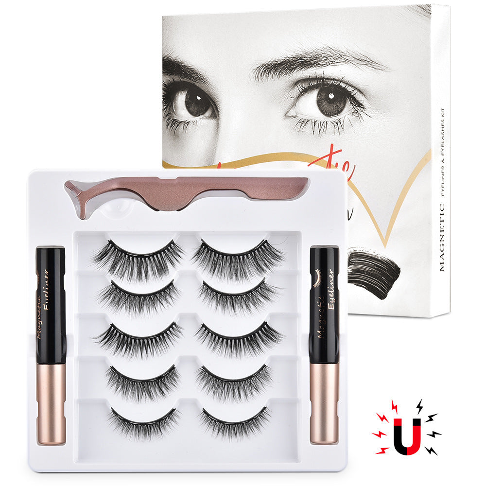 Magnetic False Eyelashes Set With 5 Pairs And 2 Mascaras