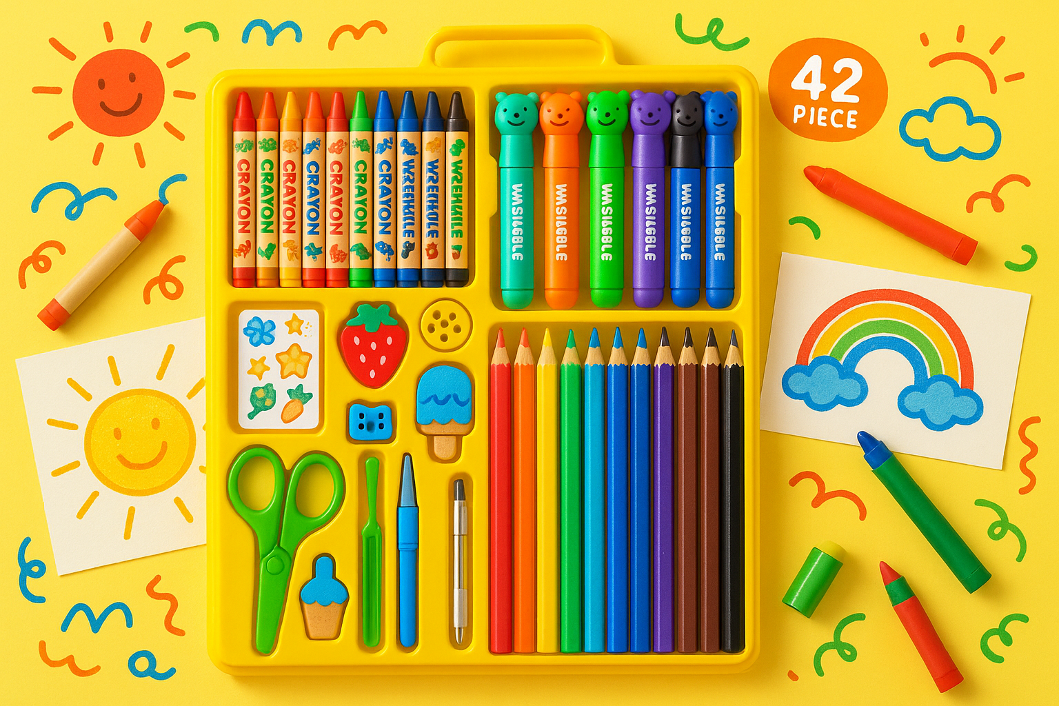 42-Piece Ultimate Kids Art Set – Themed Crayons, Markers, Colored Pencils, & Creative Art Accessories for Drawing, Coloring, and Crafting