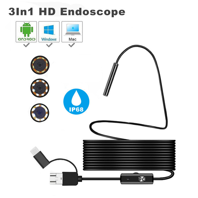 Endoscope 3 In 1 USB Micro USB Type-C Borescope Inspection Camera Waterproof For Smartphone With OTG And UVC PC by Trends Vault