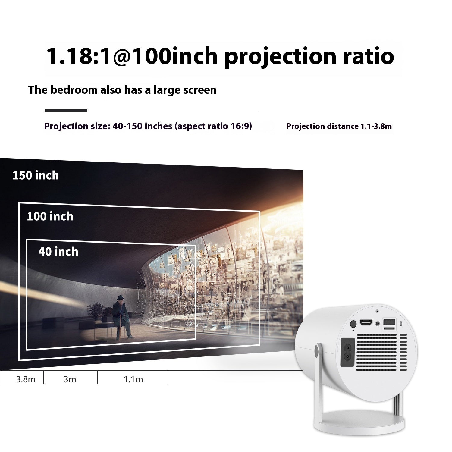 Portable Projector Small Straight Projector For Home Use 180 Degrees Projection Angle Automatic Focus Home Video Projector by Trends Vault